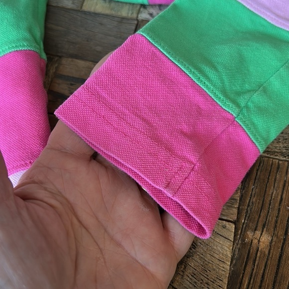 Lilly Pulitzer Girls Long Sleeve Pink Green Striped Polo Shirt Size 8 - Picture 5 of 10